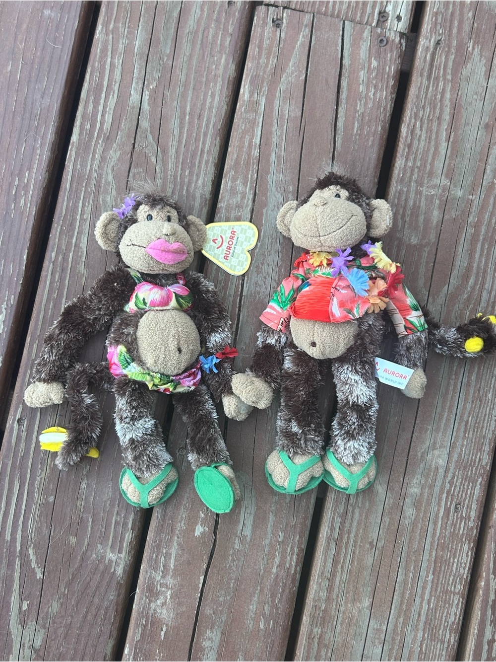Aurora Brown Plush Monkey Duo in Tropical Clothing